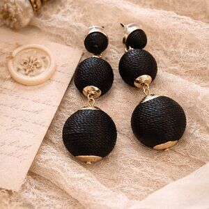 Triple Ball Drop Dangling Earrings Black and Gold